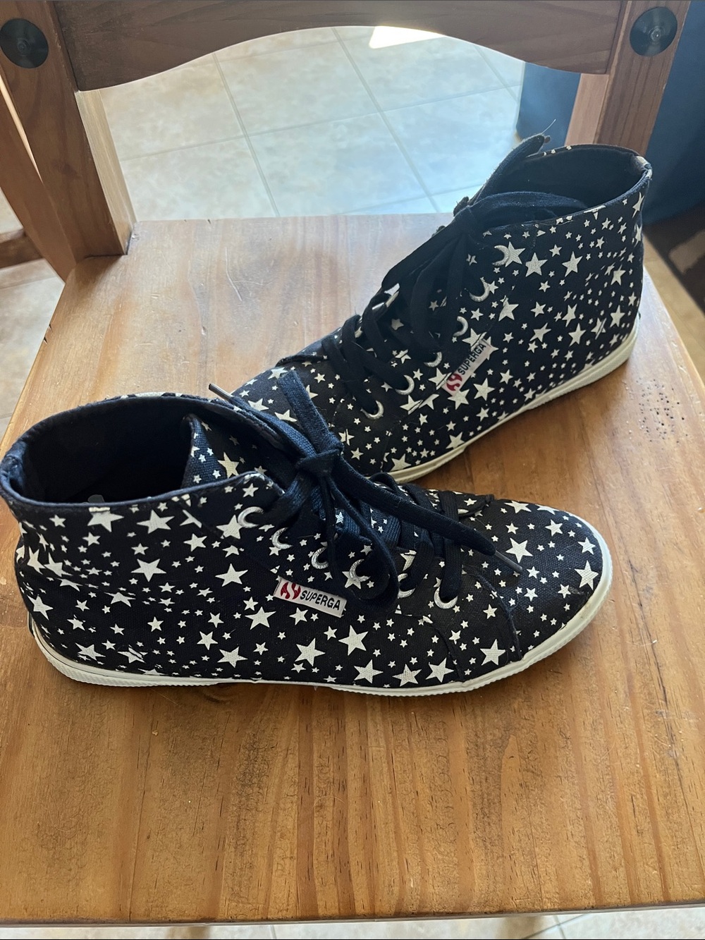 Superga Black Canvas High-Top Sneakers with White Star Print